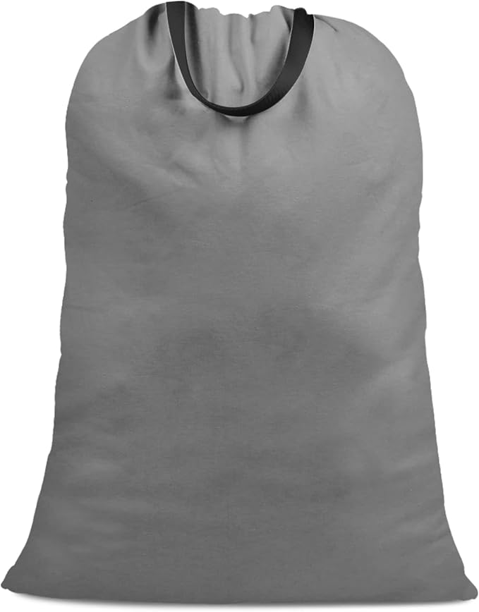 Cotton Canvas Laundry Bag with Handles & Drawstring Straps, Heavy Duty Extra Large Laundry Bags for Laundromat and Household, 25.5x34 Inch, Dark Grey