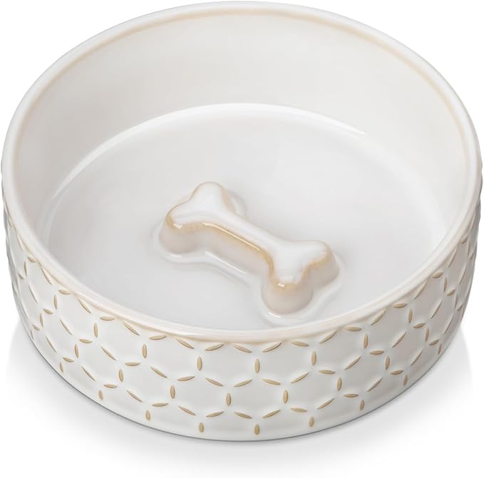 MALACASA Ceramic Dog Food Bowl, 1.5 Cups or 14oz Dog Food Water Dish for Small Breeds, Cats Pet Bowl Dishwasher & Microwave Safe, Honeycomb, Series Lydia