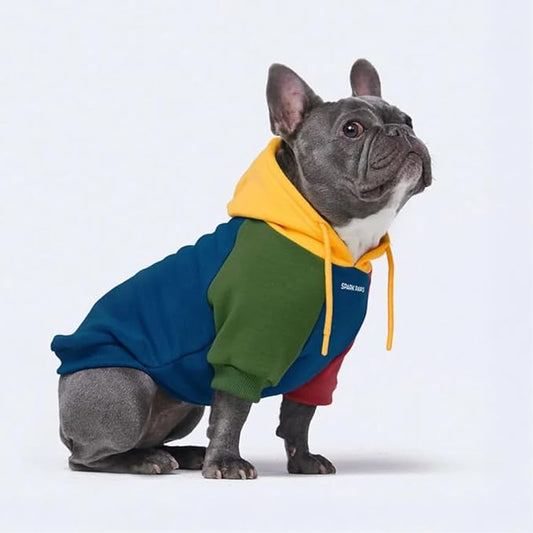 Spark Paws Dog Hoodie – Premium Dog Sweater for Small, Medium, and Large Dogs | Warm Outfits for French Bulldogs, Pitbull, Puppy, Winter Jacket Alternative - Primary Color Block - L