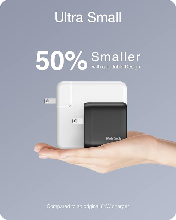 65W USB-C Charger, Nekteck Fast Charging for MacBook Air/Pro, Single-Port PD Laptop Charger with GaN II Technology, Compact & Stable Fast Charging