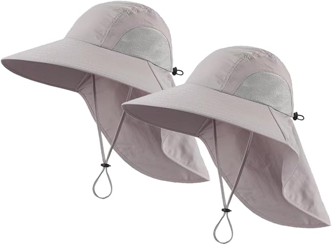 LLmoway Wide Brim Sun Hat with Neck Flap for Men Women Summer Outdoor UV Protection Breathable Fishing Hats with Strap