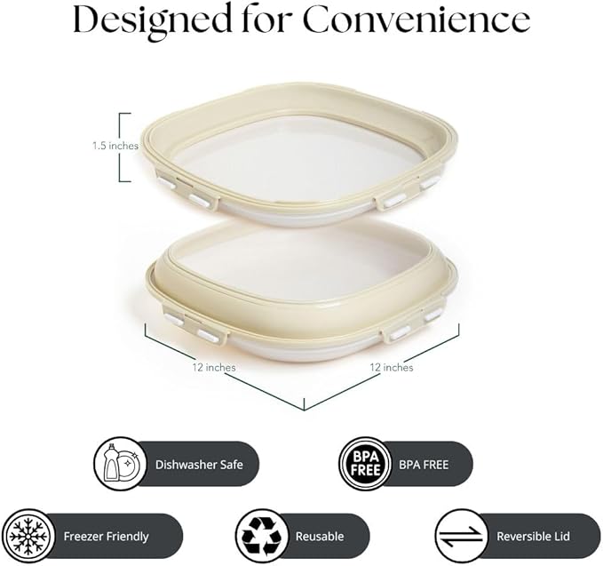 Crudités | Portable Snack Tray | Square 2-Pack | Cream White | Reversible Stretch Lid Food Containers | BPA-Free, Freezer & Dishwasher Safe | Meal-Prep, Charcuterie, Salads, Picnic, Travel