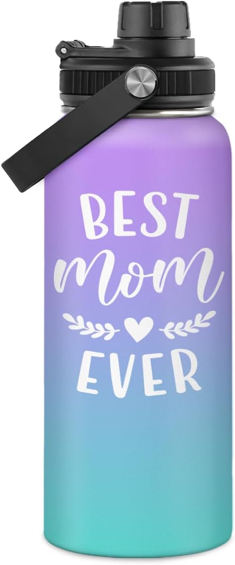 Best Mom Ever Water Bottle 32oz Stainless Steel Insulated Water Bottles - Gifts for Moms from Son Daughter - Mothers Gifts for Birthday Christmas