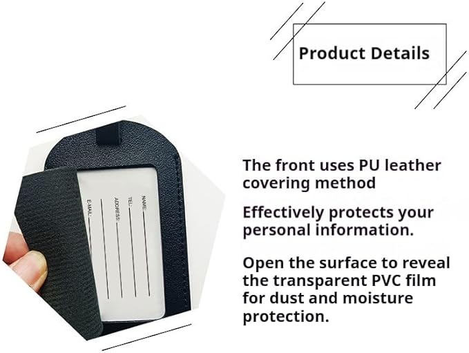 Custom Luggage Tags Faux Leather Privacy Protection Personalized Luggage Tags Travel (Blue)