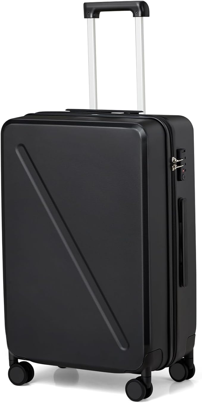 MILADA Checked Luggage 24 Inch Luggage With Spinner Wheels, Travel Luggage Medium Suitcase, Hard Case Luggage Checked Bag TSA Approved For Business And Travel, Black
