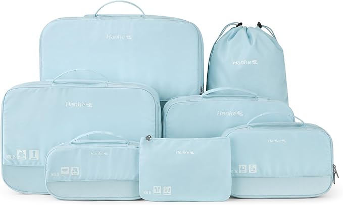 Packing Cubes for Travel, Hanke 7 Set Packing Cubes with Double Zipper,Compression Travel Bags Expandable Design,Durable Packing Organizers for Suitcase Backpack and Carry-On