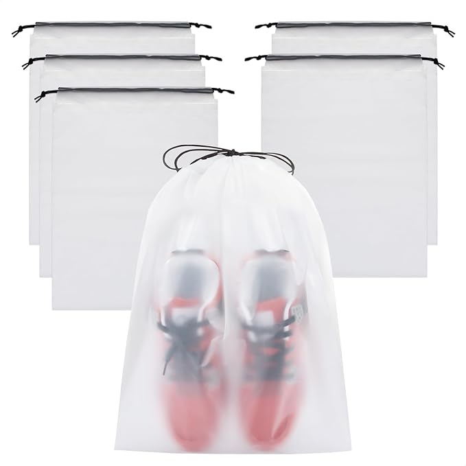Vorspack Shoe Bags for Travel - 6 Pcs Extra Large Transparent Drawstring Backpack Travel Shoe Bag Clear Drawstring Bag Large Shoe Organizer with Rope Travel Essentials for Men Women