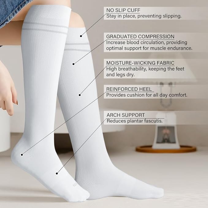 LEVSOX Viscose Made from Bamboo Compression Socks for Pregnant Women 20-30 mmHg Knee High Cute Mens Supports Socks for Travel