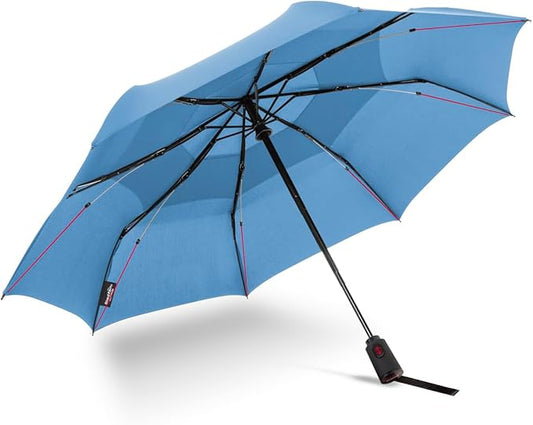 ShedRain Compact Folding Travel Umbrella – Push-Button Open & Close, Vented Double Canopy, Protects from Rain, Sun, & Wind