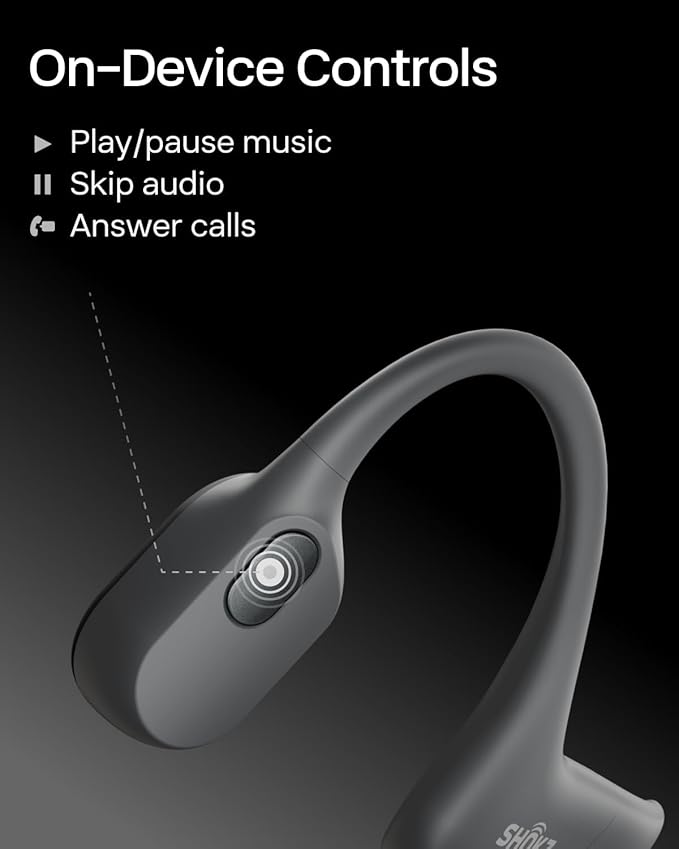 SHOKZ OpenRun Mini with USB-C Charging-Bone Conduction Headphones, Open-Ear Bluetooth Wireless Sport Headphones for Running & Workout, Sweat Resistant, Long 8H Playtime, Mic, with Hair Band - Black