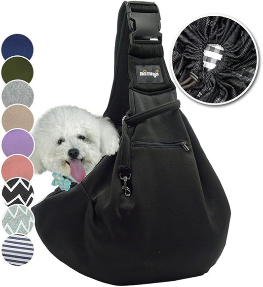 NATUYA Pet Dog Sling Carrier - Dog Sling with Net Bag for Carrier Dogs Cats-Hands Free Pet Bag-Buckle net Pocket pet Bag (Black)