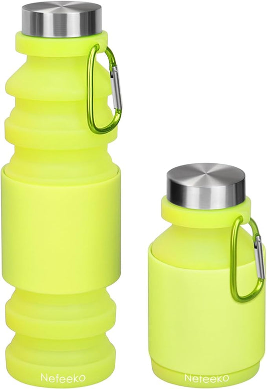 Nefeeko Collapsible Water Bottle, Reuseable BPA Free Silicone Foldable Water Bottles for Travel Gym Camping Hiking, Portable Leak Proof Sports Water Bottle with Carabiner