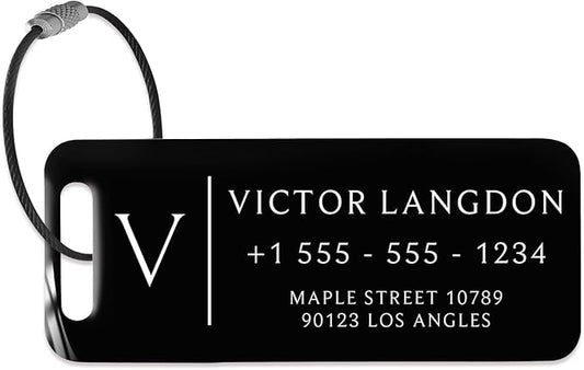 Personalized Luggage Tags for Suitcases - Stainless Steel Custom Luggage Tags for Backpacks & Bags, Sturdy, Waterproof & Heavy Duty (Black / 3" x 1.25")