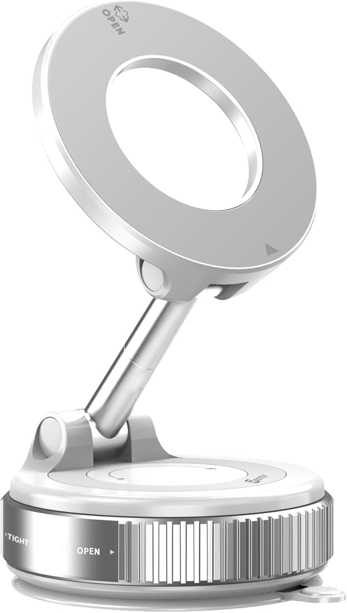 Vacuum Magnetic Phone Holder for Car Suction Cup Phone Mount Adjustable Suction Phone Mount 2026 Upgraded Vacuum Magnetic Phone Stand for All Smartphones White