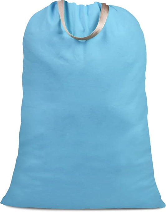 Cotton Canvas Laundry Bag with Handles & Drawstring Straps, Heavy Duty Extra Large Laundry Bags for Laundromat and Household, Washable Travel Dirty Clothes Bag Hamper Liner, 25.5x34Inch, Sky Blue
