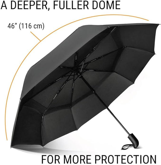 Vented Travel Umbrella | Strong Compact Windproof Umbrella | Top Pick by Wirecutter 2025 | Deep Dome Coverage | Auto Open/Close | Portable Pop Up with Large Coverage | Fits Car & Backpack