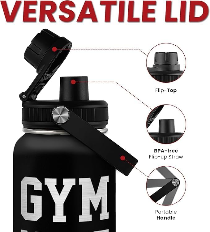 Gym Insulated Engraved Stainless Steel Water Bottle 32oz, Vacuum Chug Lid Travel Tumbler For Men Friends Dad Gymer Trainer, Gym Mode on, Gift for Birthday Christmas Father's Day