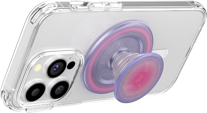 PopSockets Phone Grip for MagSafe with Kickstand, Magnetic Stand, Swappable Top, Secure Hold for iPhone MagSafe Cases, Phone & Tablet Grip, Cute PopSockets, Pink, Purple - Aura