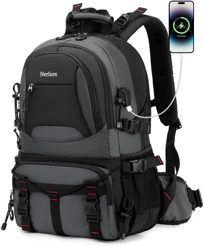 Nerlion 40L Hiking Backpack Travel Backpack for Men Women Camping Waterproof Outdoor Hiking Daypack Lightweight Backpack (Dark Gray)