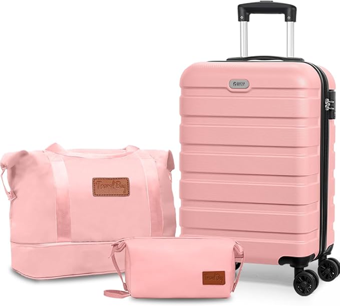AnyZip Luggage Set 20 Inch Carry on Luggage PC ABS Hardshell Lightweight Suitcases for Travelling with 4 Universal Wheels TSA Lock Pink