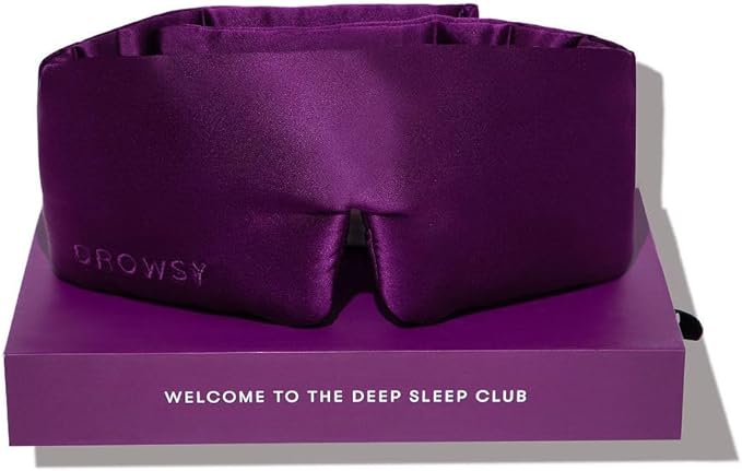 DROWSY Silk Sleep Mask - Face-Hugging, Padded Cocoon for Luxury Sleep in Total Darkness - 100% Pure Mulberry Silk (Purple Martini)