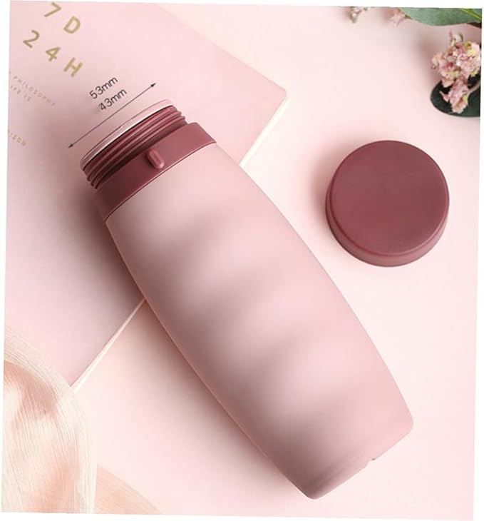 POPETPOP Portable Foldable Water Bottle Lightweight Silicone Sports Kettle for Outdoor Travel Hiking Camping Pink