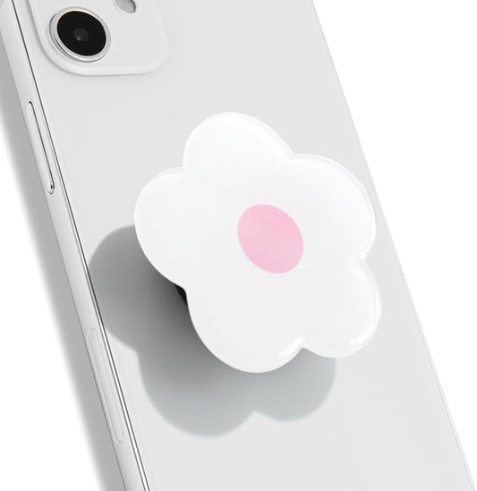 OnTheGrip Cute Solid Color Daisy Flower Design Collapsible Mobile Phone Grip Stand Holder for Smartphone Tablet Cell Phone Accessory (White Pink)