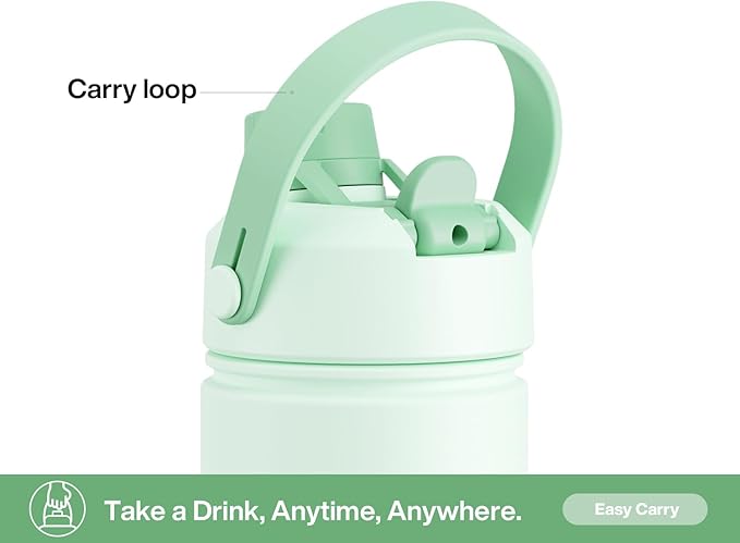 POWCAN 26 oz Insulated Water Bottle with 2-in-1 Straw and Spout Lid, Keep Cold 24H, Leak-Proof, Fits in Car Cup Holder, Stainless Steel Water Bottle for Sports, Travel, and School (Mint)