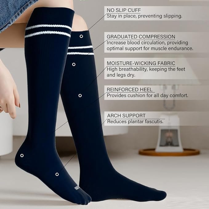 LEVSOX Viscose Made from Bamboo Compression Socks for Pregnant Women 20-30 mmHg Knee High Cute Mens Supports Socks for Travel