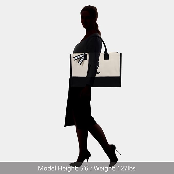 TOPDesign Personalized Initial Canvas Beach Bag, Monogrammed Gift Tote Bag for Women