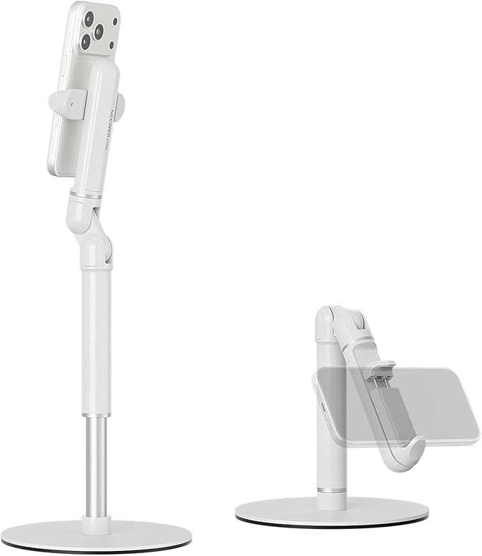 NEEWER Basics Cell Phone Stand for Desk, Adjustable Office Bed Table Phone Mount Holder Clamp with Weighted Metal Base, Compatible with iPhone Video Recording, ST006 White