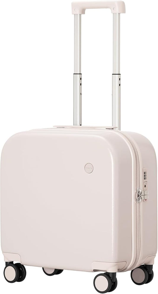 mixi Carry on Luggage, Suitcase with Spinner Wheels 16in Luggage Hardshell Lightweight Rolling Suitcases PC with Cover & TSA Lock, Off White（Slight Pink）