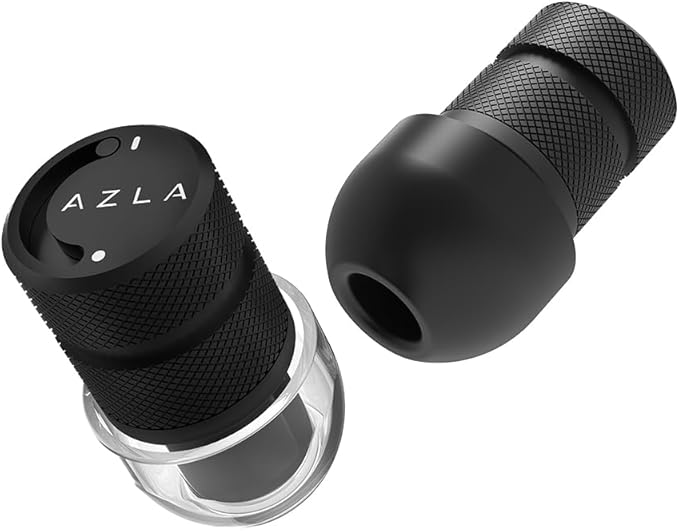AZLA POM1000 II – Noise Cancelling Ear Plugs for Sleeping, Airplane Travel, Motorcycles, Shooting, Concerts – 35dB Hearing Protection, Adjustable Vent, Metal Case, 6 Ear Tips