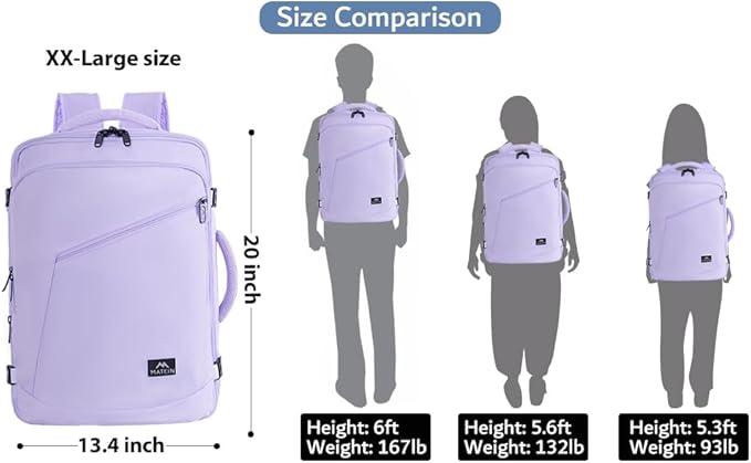 MATEIN Purple Backpack, Extra Large Travel Backpack for Women, Expandable Suitcase for Hiking Camping Gym, Water Resistant Carryon Daypack for Travelling, Cute Gifts, Light Purple