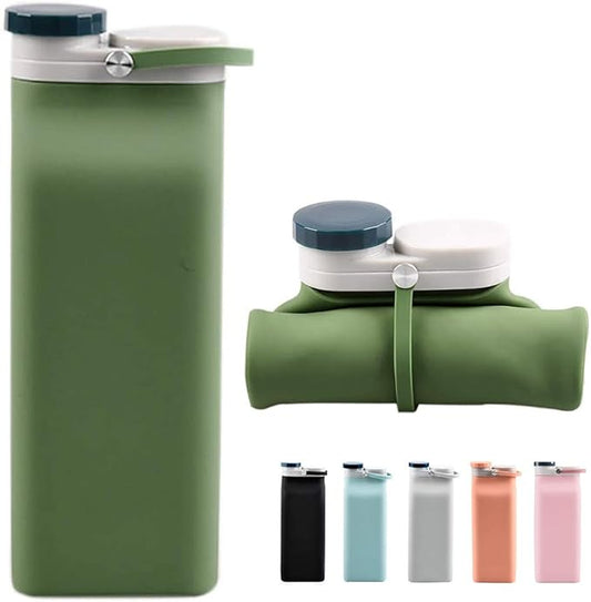 E-Senior Collapsible Water Bottle BPA Free - 20 oz Foldable Water Bottle for Travel Sports Bottles with Triple Leak Proof Lightweight (Green)