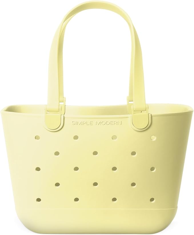 Simple Modern Large Beach Bag | Waterproof Getaway Rubber Tote with Zipper Pocket for Travel, Pool, Boat, Groceries, Sports | Buttercup