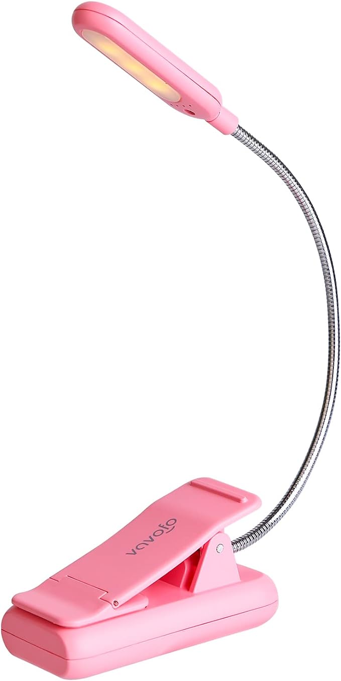 VAVOFO Rechargeable Book Light for Reading in Bed Kids, 7 LED Reading Light with 9-Level Warm Cool White Daylight, Eye Care Lamp with Power Indicator for Bookworms (Pink)