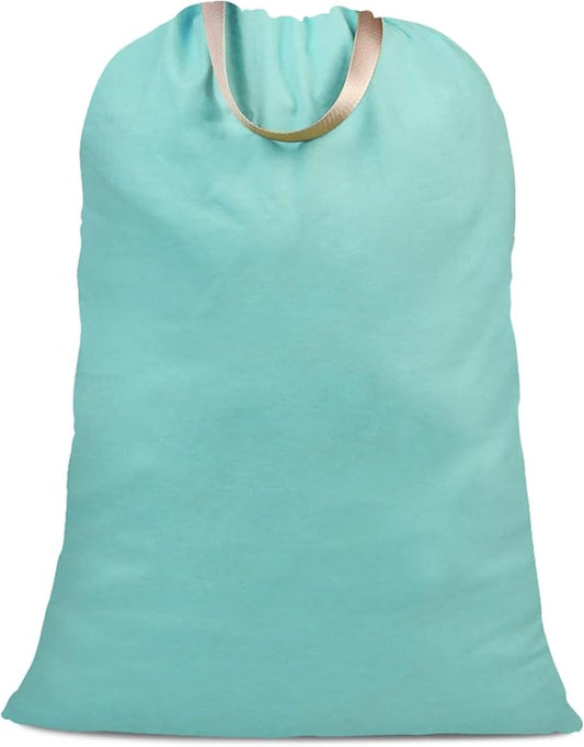 Cotton Canvas Laundry Bag with Handles & Drawstring Straps, Heavy Duty Extra Large Laundry Bags for Laundromat and Household, 25.5x34 Inch, Teal Blue