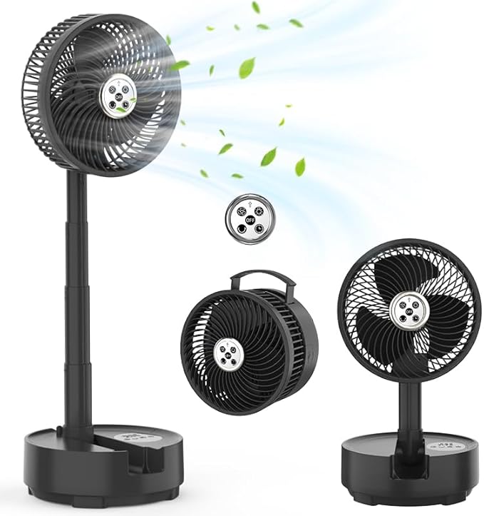 8 inch Portable Fan - Wireless Battery Operated Fan - LED Lighting - Carry Case & Remote Control - Cruise Travel - Outdoor Travel RV Power Bank With USB-C Port (Black with Case)