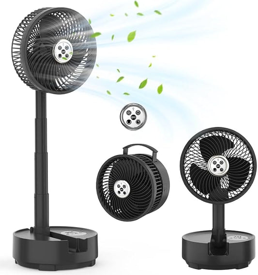 8 inch Portable Fan - Wireless Battery Operated Fan - LED Lighting - Carry Case & Remote Control - Cruise Travel - Outdoor Travel RV Power Bank With USB-C Port (Black with Case)