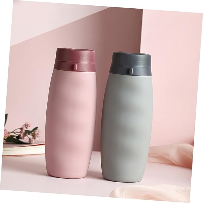 POPETPOP Foldable Portable Water Bottle Silicone Sports Cup Lightweight Travel Mug for Hiking Camping Cycling Pink