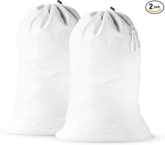 2 Pack - Extra Large Cotton Laundry Bag, Heavy Duty Large Laundry Bags 24 x 36 inch XL Drawstring Travel Organizer Bag Fit Hamper Basket Camp (WHITE, Pack of 2)