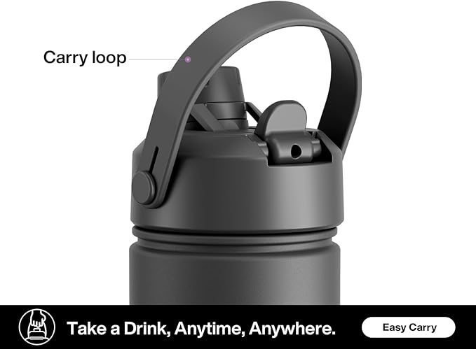 POWCAN 26 oz Insulated Water Bottle with 2-in-1 Straw and Spout Lid, Keep Cold 24H, Leak-Proof, Fits in Car Cup Holder, Stainless Steel Water Bottle for Sports, Travel, and School (Dark Knight)