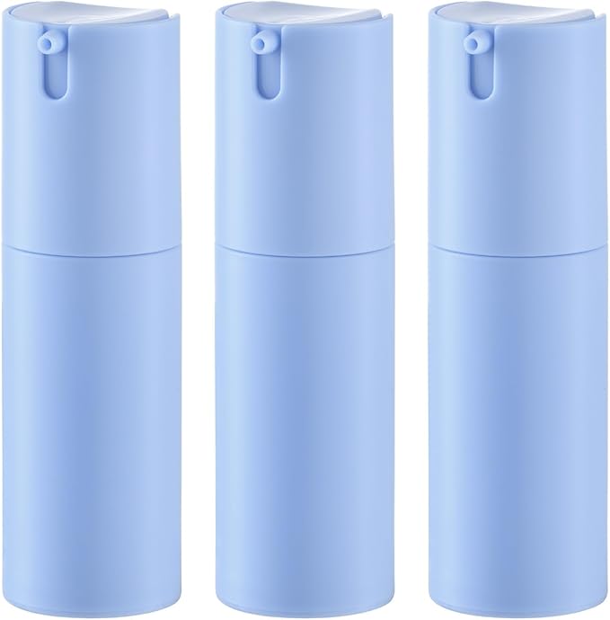 1 oz Airless Pump Bottles, Travel Lotion Container, Skincare Containers for Moisturizer (Plastic, Matte Blue, 3Pcs)