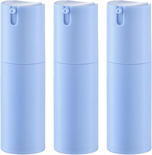 1 oz Airless Pump Bottles, Travel Lotion Container, Skincare Containers for Moisturizer (Plastic, Matte Blue, 3Pcs)