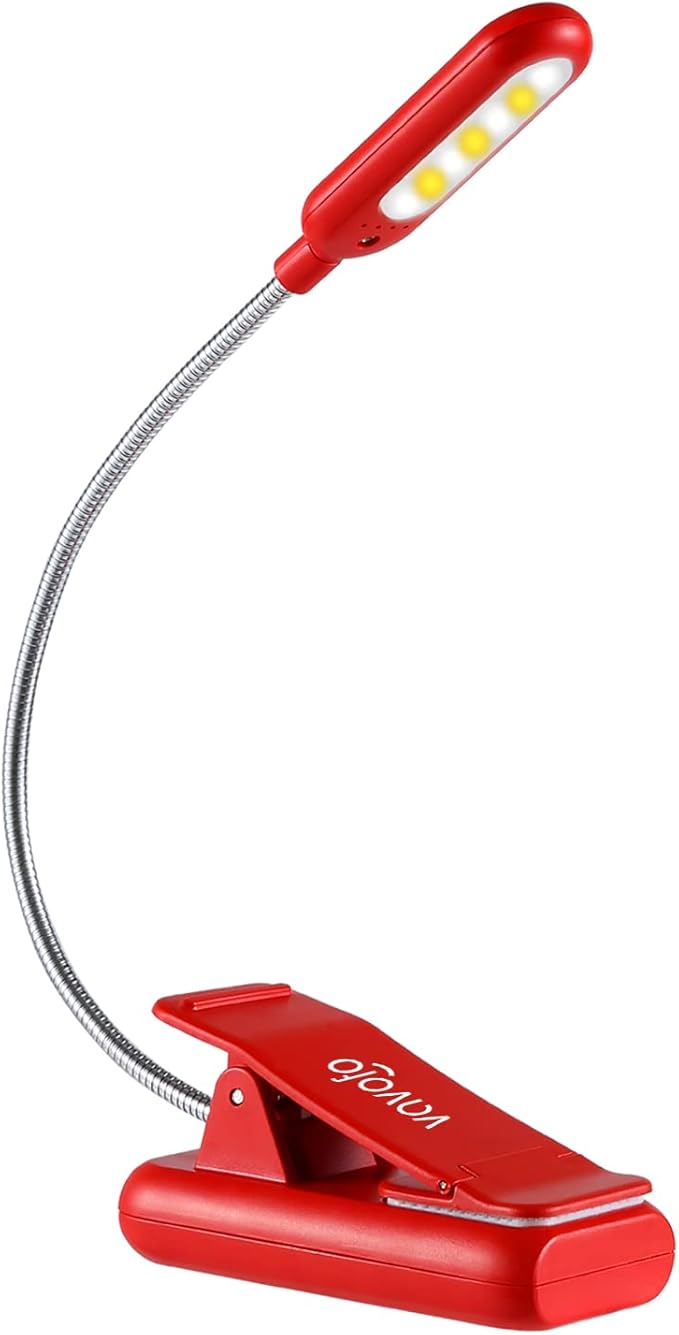VAVOFO Rechargeable Book Light for Reading in Bed Kids, 7 LED Reading Light with 9-Level Warm Cool White Daylight, Eye Care Lamp with Power Indicator for Bookworms (Red)