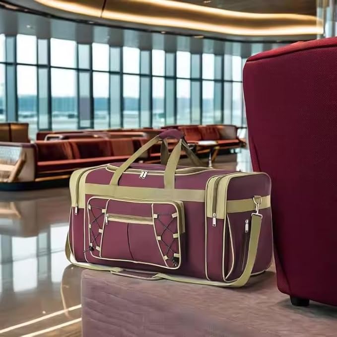 Travel Duffle Bags for Men Weekender Over Night Carry On Bag Lightweight Extra Large Oxford Duffel Gym Sturdy Luggage Water-Proof for Men & Women 26" (Blue Gold)