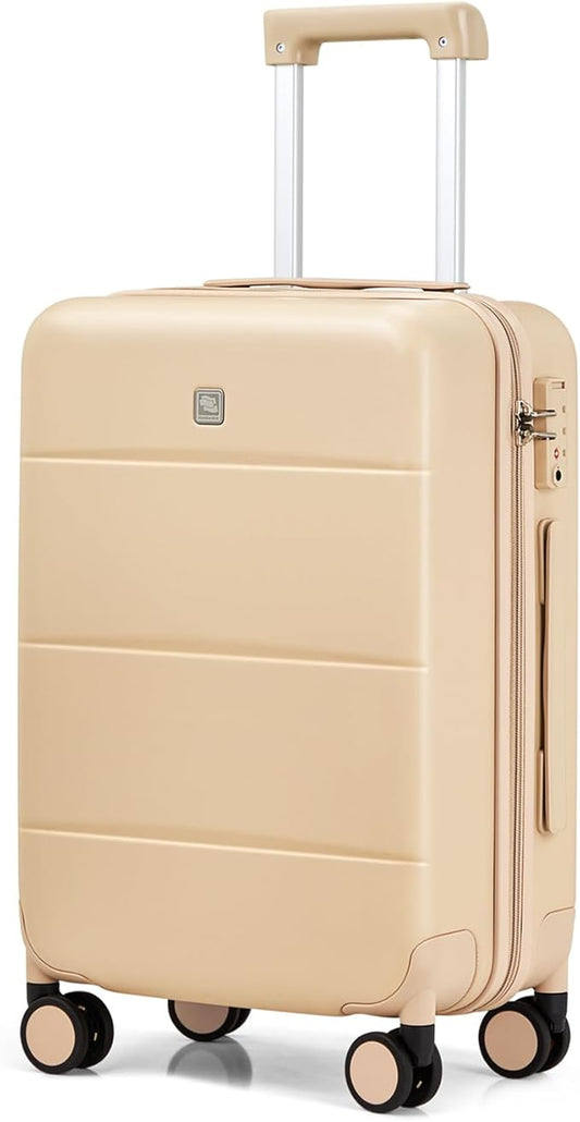 Hanke 24 Inch Checked Luggage with Spinner Wheels Hard Shell Suitcases Lightweight Travel TSA Luggage for Women Men Medium Suitcase(Cuba Sand)