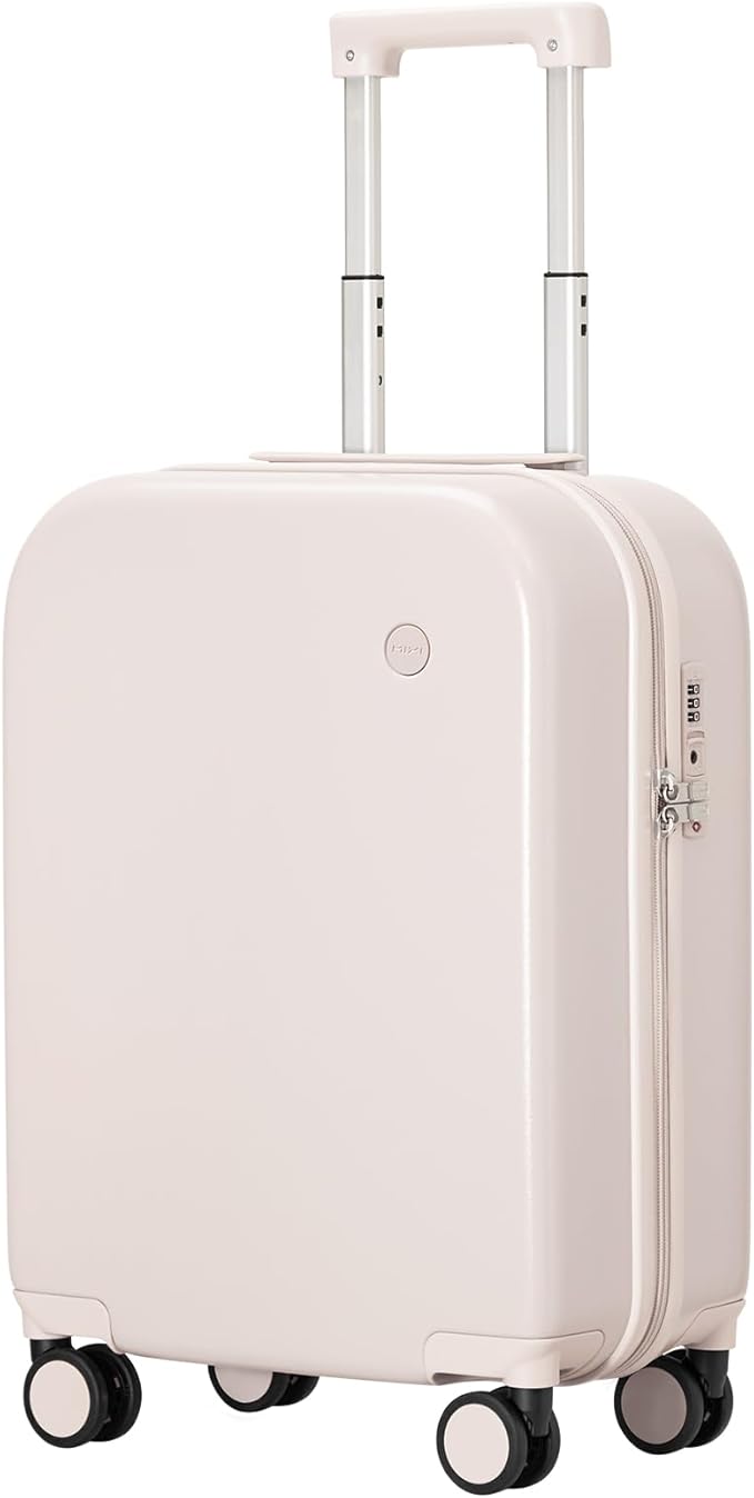 mixi Carry on Luggage, 20'' Suitcase Spinner Wheels Luggage Hardshell Lightweight Rolling Suitcases PC with Cover & TSA Lock for Business Travel, Off White（Slight Pink）
