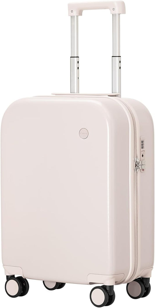 mixi Carry on Luggage, 20'' Suitcase Spinner Wheels Luggage Hardshell Lightweight Rolling Suitcases PC with Cover & TSA Lock for Business Travel, Off White（Slight Pink）